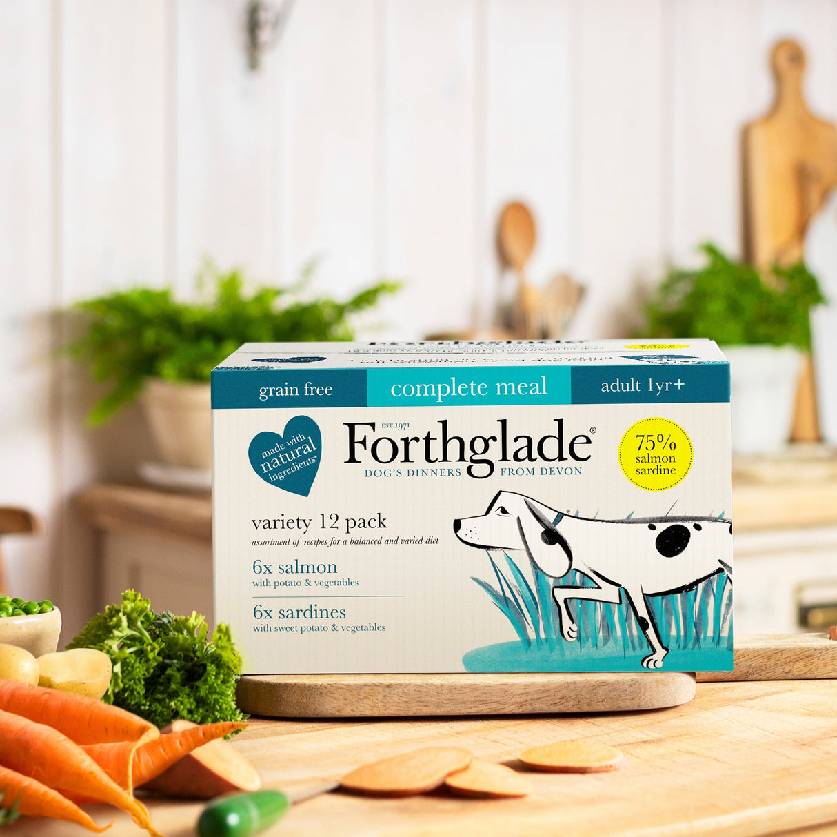 Forthglade Adult Dog Complete Grain Free Salmon & Sardines Variety Pack 12x395g