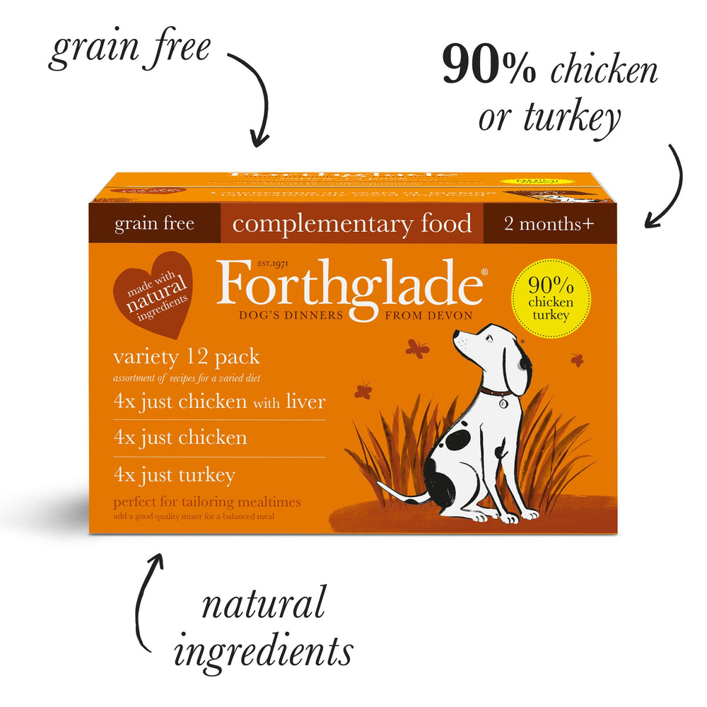 Forthglade Just Grain Free Chicken, Liver & Turkey Wet Dog Food Variety Pack - 12x395g