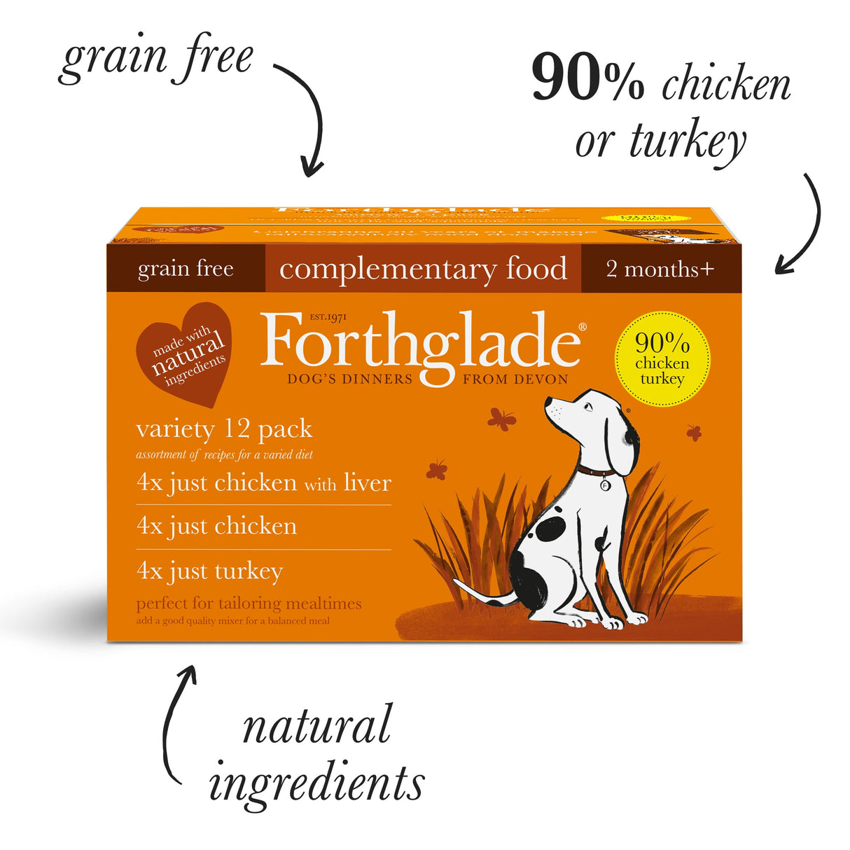 Forthglade Adult Dog Just Grain Free Poultry Wet Dog Food Variety Pack 12x395g