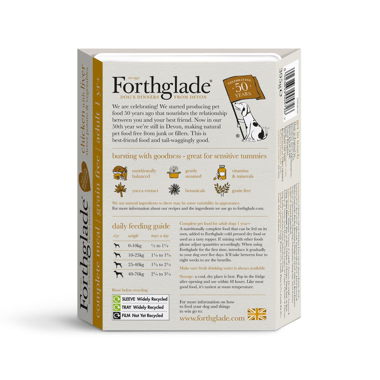Forthglade Adult Complete Grain Free Chicken with Liver & Veg Wet Dog Food Trays 18x395g