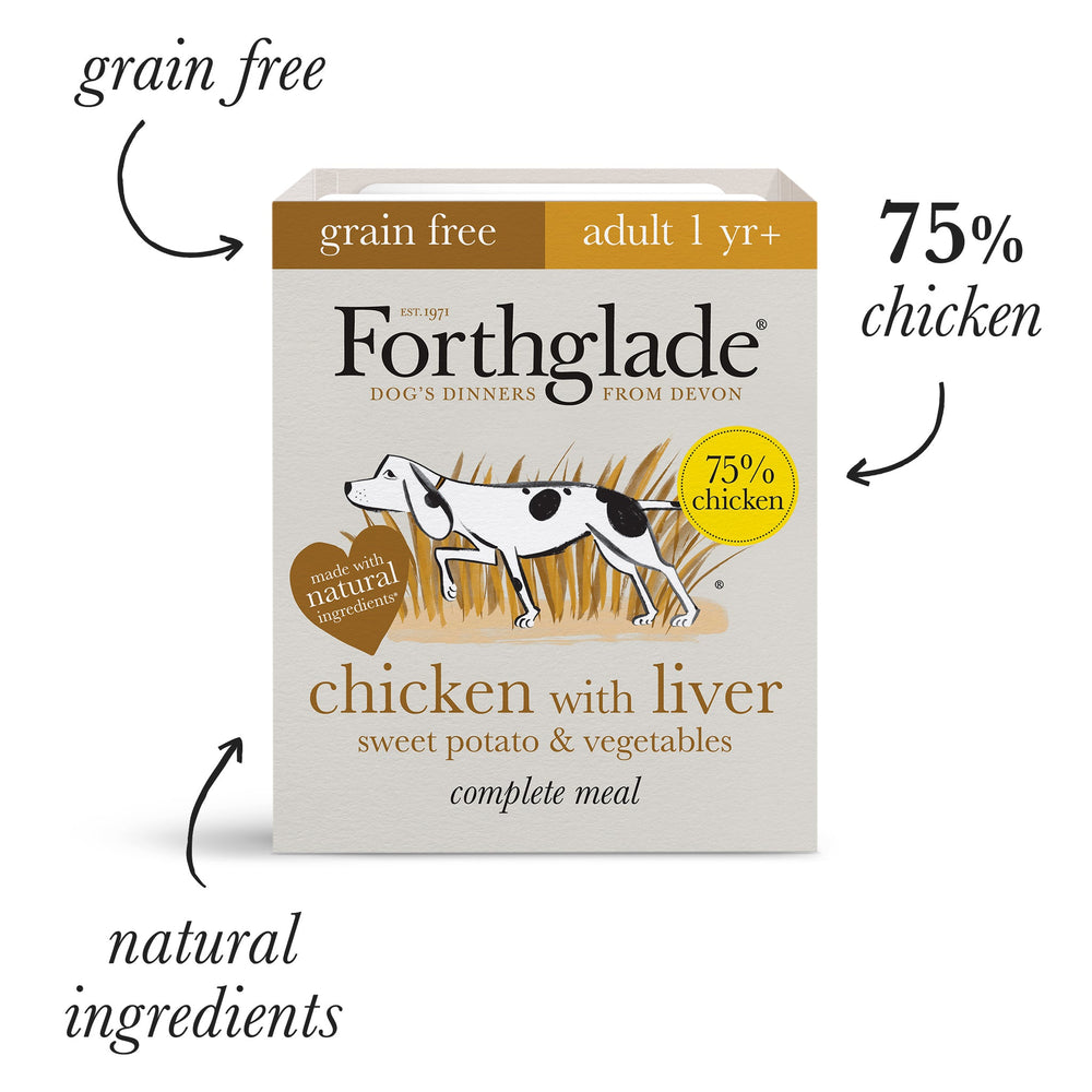 Forthglade Adult Complete Grain Free Chicken with Liver & Veg Wet Dog Food Trays 18x395g