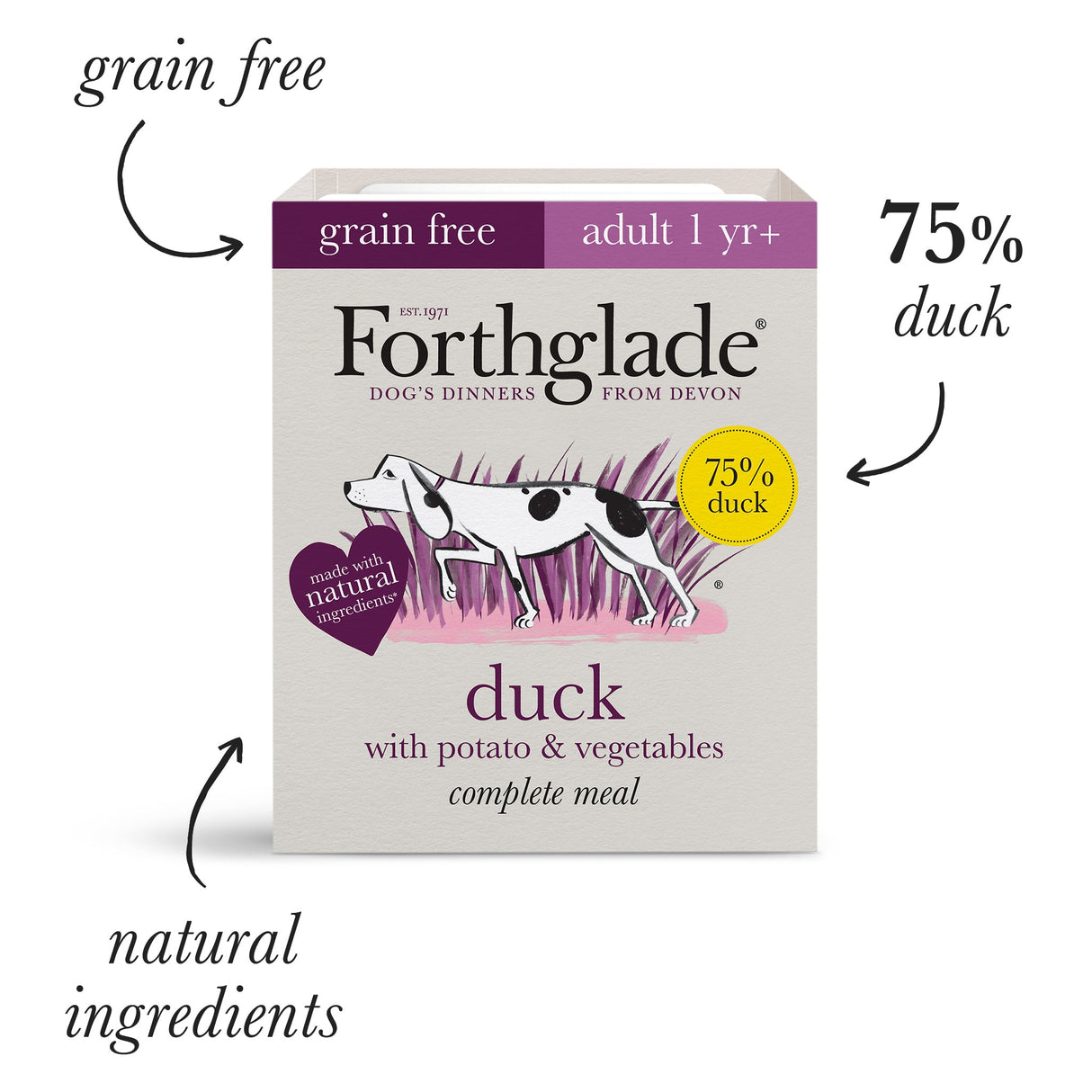 Forthglade Adult Complete Grain Free Duck with Potatoes & Veg Food Trays 18x395g