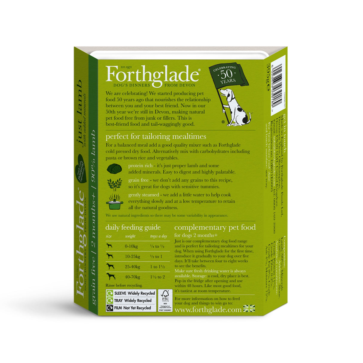 Forthglade Adult Dog Just Grain Free Chicken, Lamb & Beef Variety Pack 12x395g