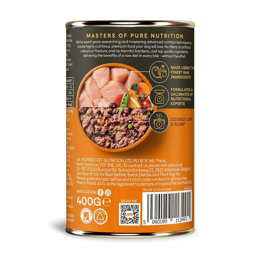 AATU Chicken Wet Dog Food Tins, AATU, 6*400g
