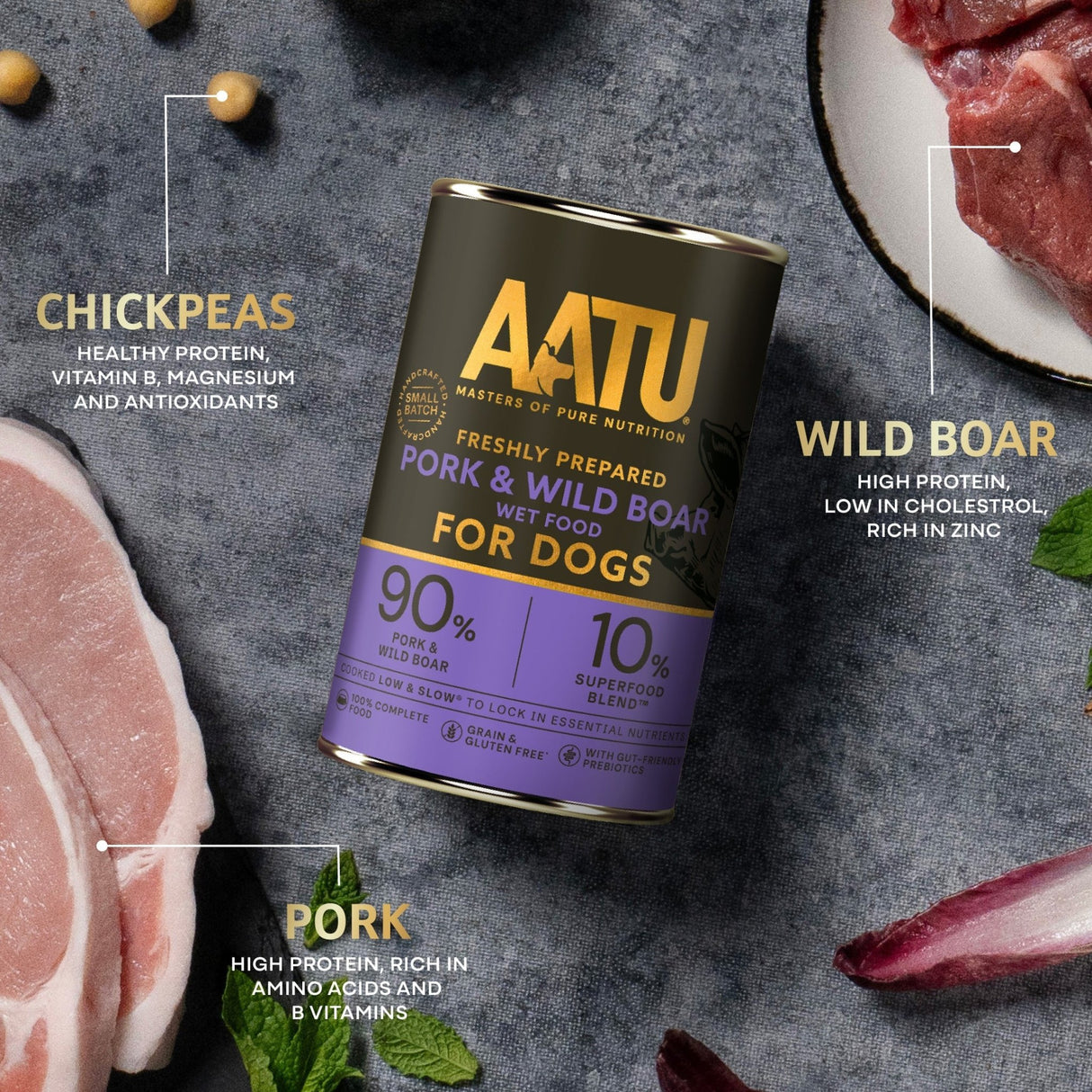AATU Pork & Wild Boar Wet Dog Food, AATU, 6*400g