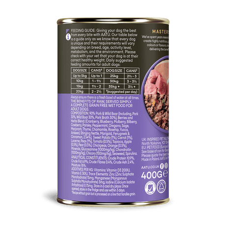 AATU Pork & Wild Boar Wet Dog Food, AATU, 6*400g