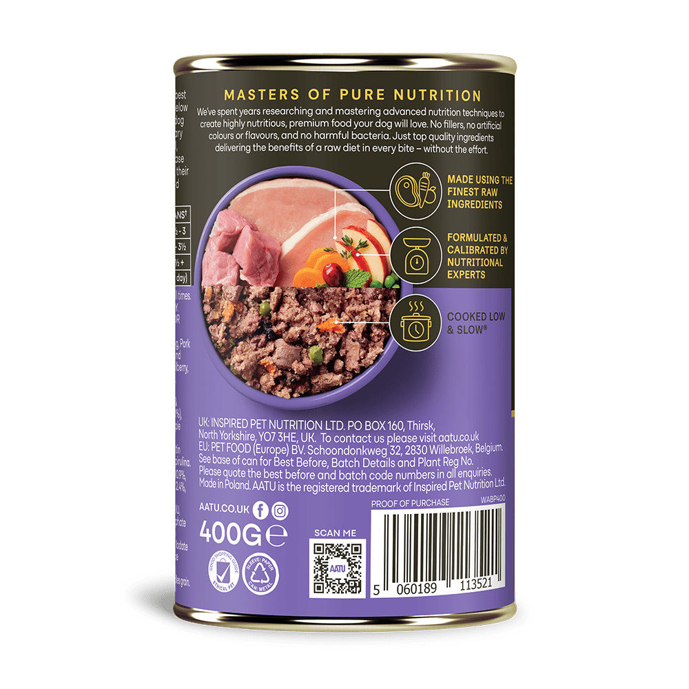AATU Pork & Wild Boar Wet Dog Food, AATU, 6*400g