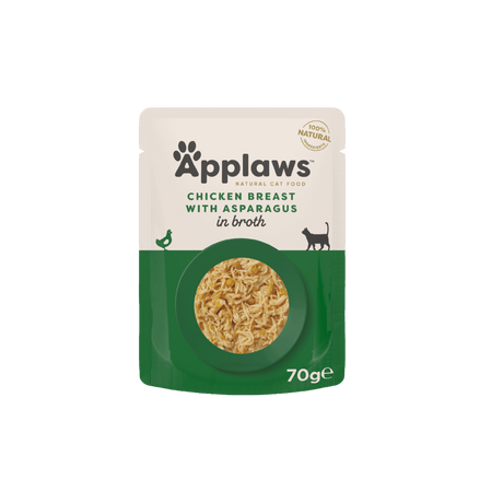 Applaws Cat Chicken Breast with Asparagus in broth Pouches 12 x 70g, Applaws,