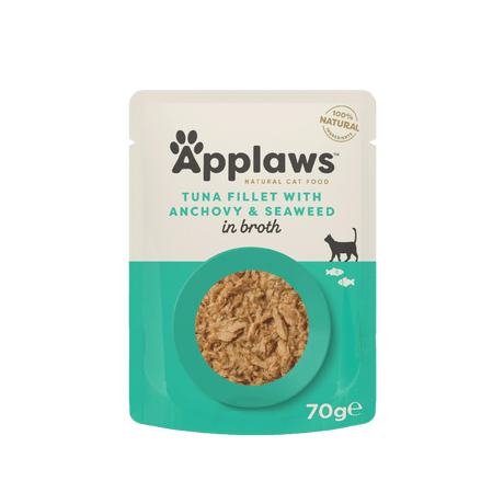 Applaws Cat Tuna Fillet with Anchovy & Seaweed in Broth Pouches 12 x 70g, Applaws,