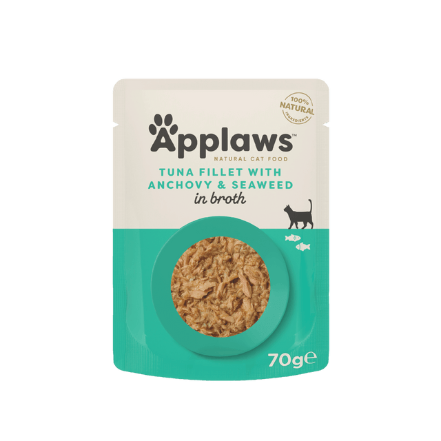 Applaws Cat Tuna Fillet with Anchovy & Seaweed in Broth Pouches 12 x 70g, Applaws,