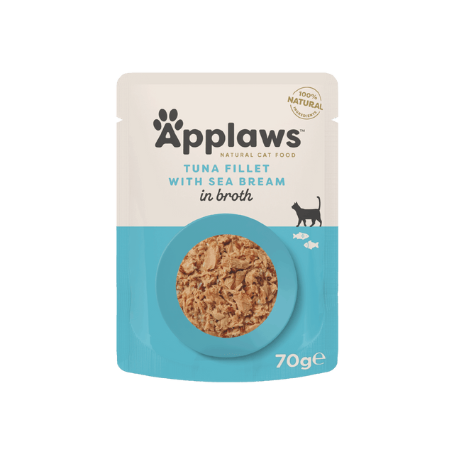 Applaws Cat Tuna Fillet with Seabream in Broth Pouches 12 x 70g, Applaws,