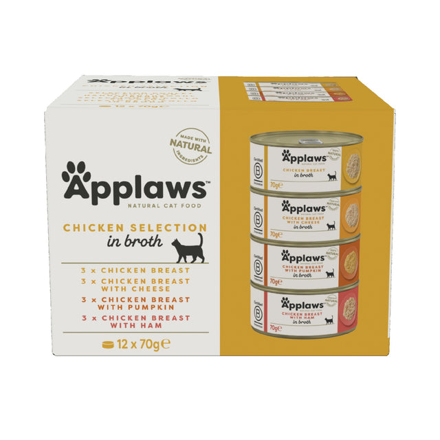 Applaws Chicken Selection in Broth Wet Cat Food - 4x (12x70g), Applaws,