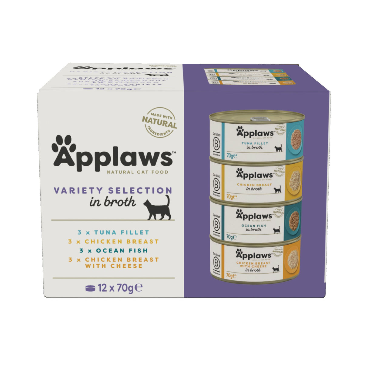 Applaws Variety Selection in Broth Wet Cat Food - 4 x (12x70g), Applaws,