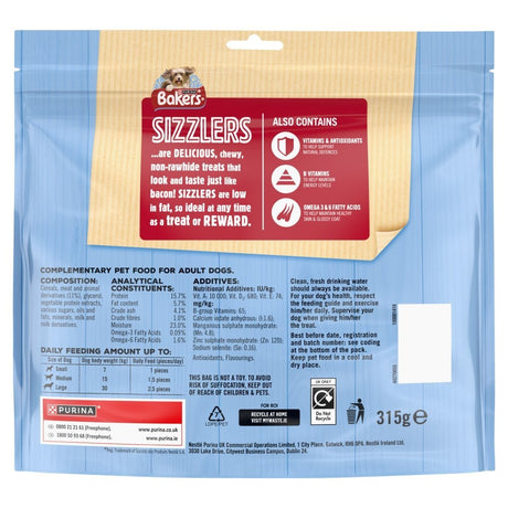 Bakers Sizzlers Bacon Dog Treats, Bakers, 3 x 315g