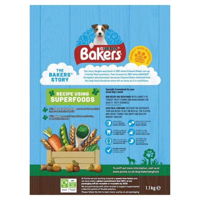 Bakers Small Dog Dry Food with Beef & Veg, Bakers, 5x1.1kg