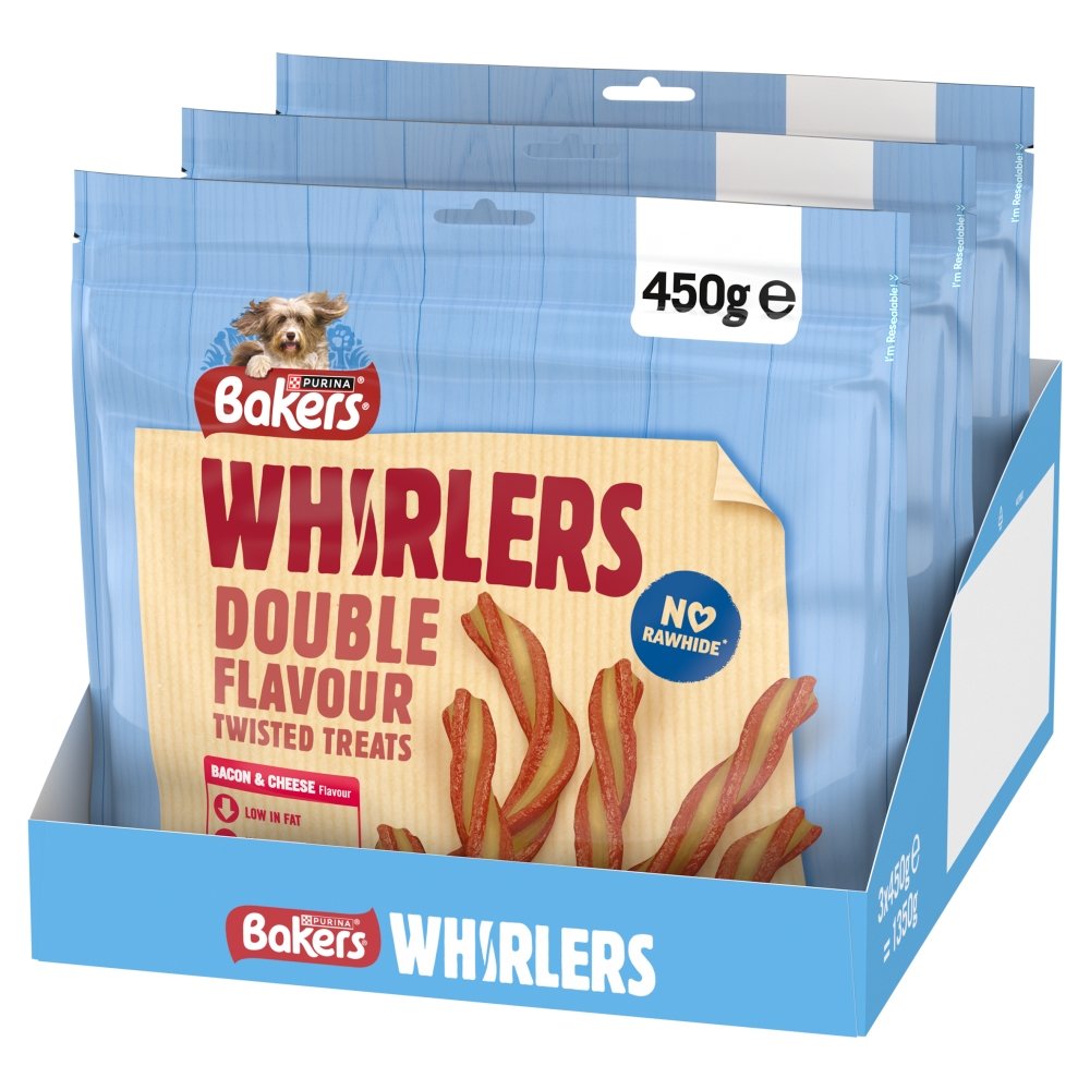 Bakers Whirlers Bacon & Cheese Dog Treats, Bakers, 3 x 450g