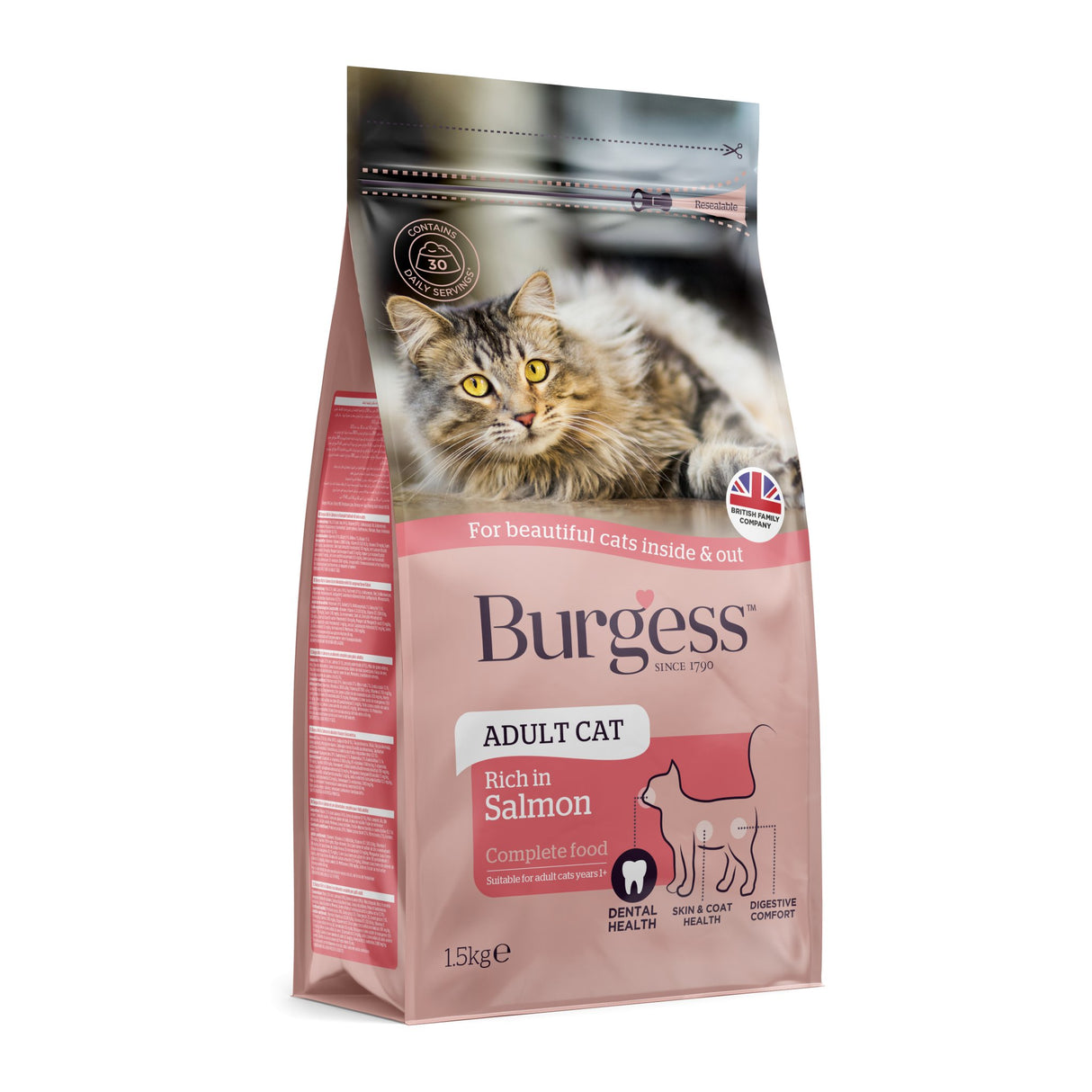 Burgess Adult Cat Rich in Salmon Dry Food, Burgess, 1.5 kg