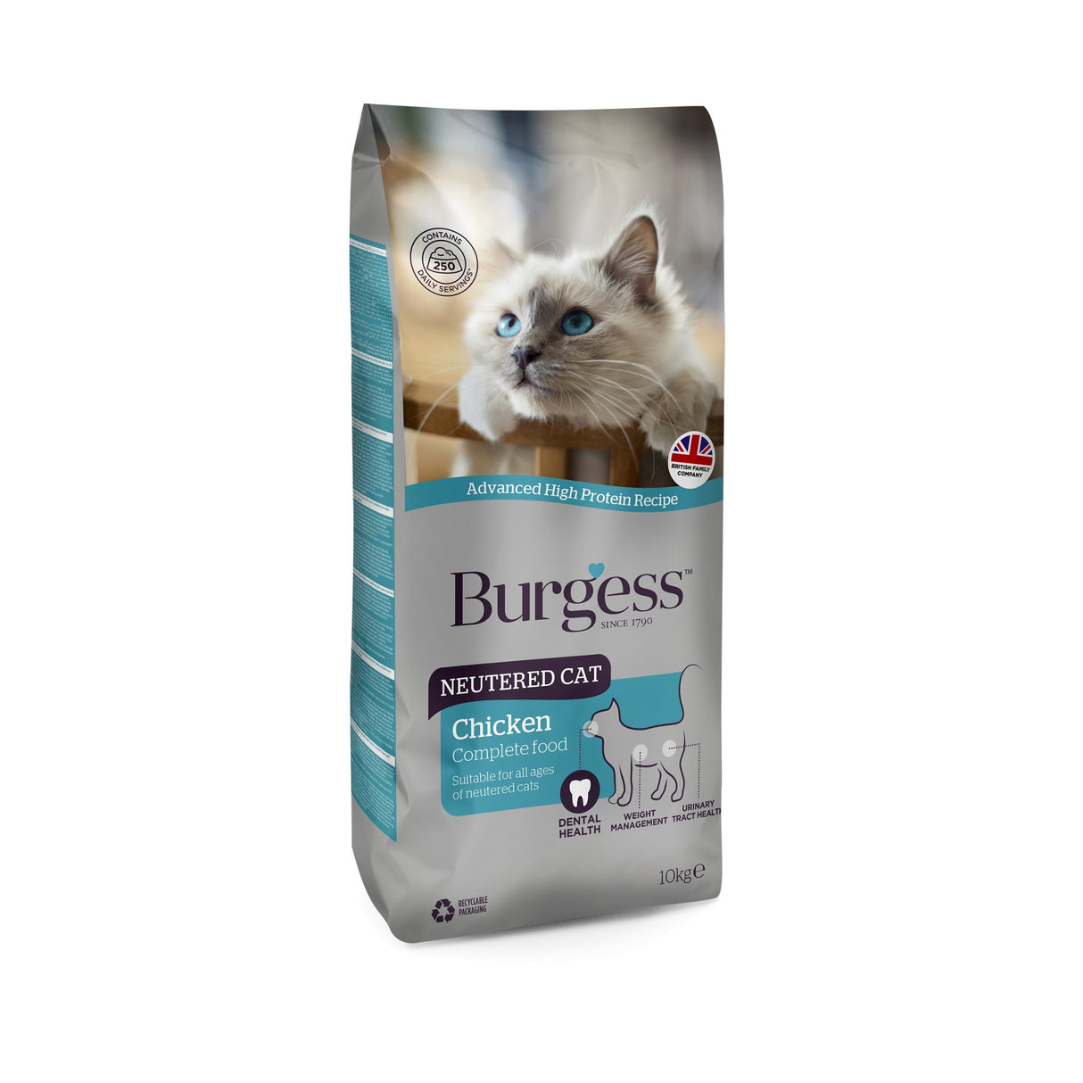 Burgess Neutered Cat with Chicken Dry Food, Burgess, 10 kg