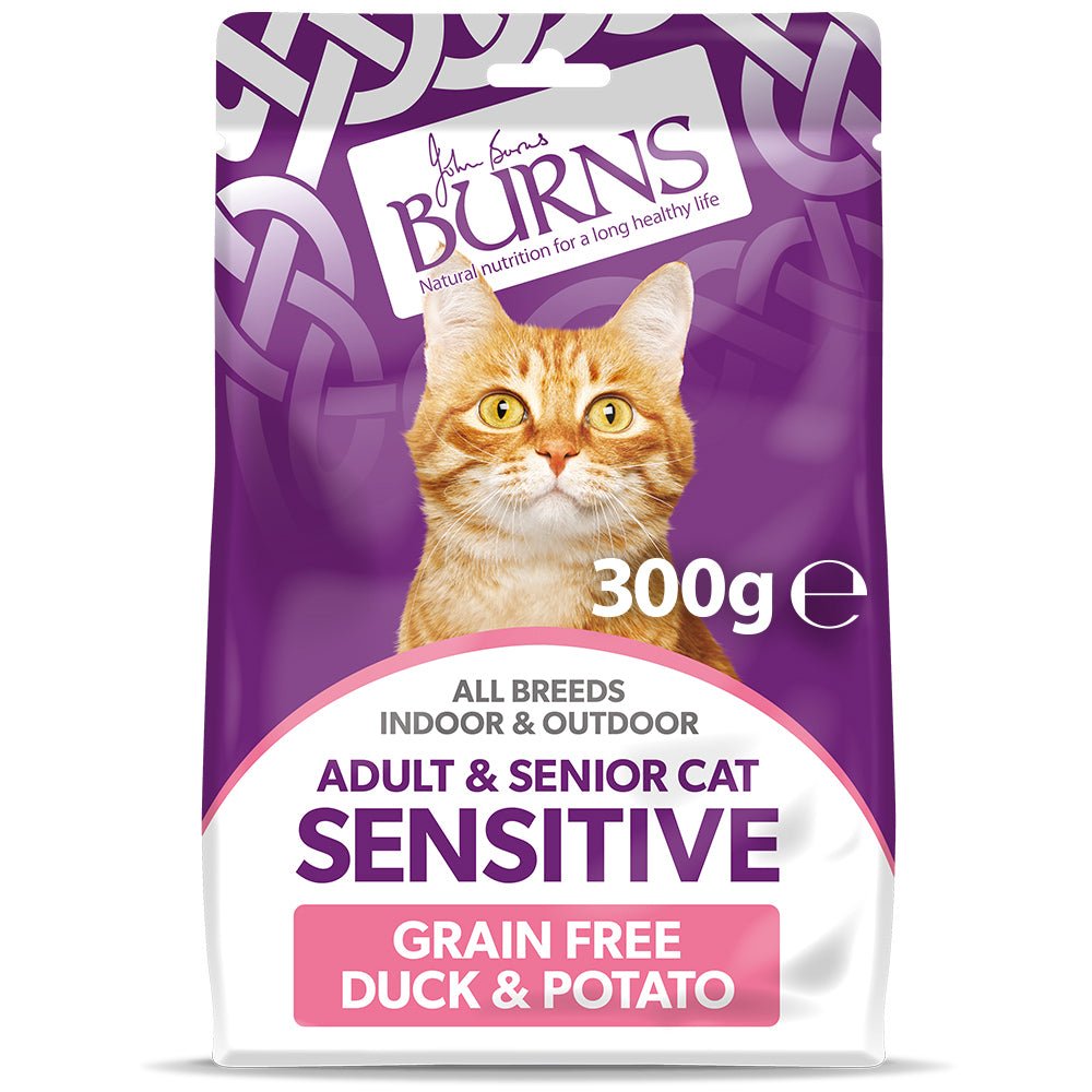 Burns Adult & Senior Cat Sensitive Grain Free Duck & Potato, Burns, 300g