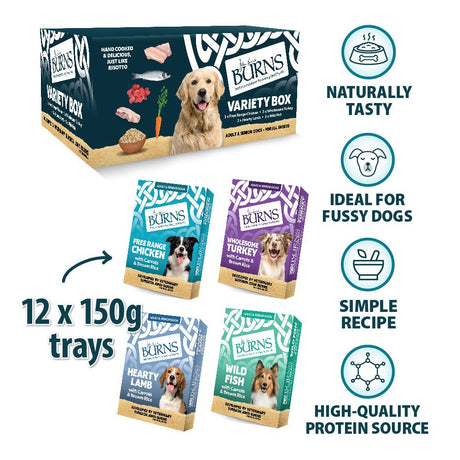 Burns Adult Wet Dog Food Trays Variety Box 12x150g, Burns,