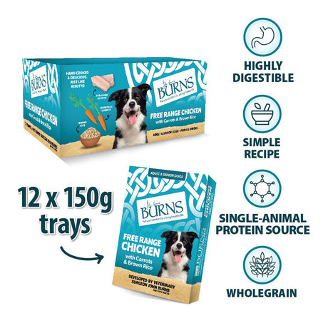 Burns Wet Dog Food Trays Free Range Chicken with Carrots & Brown Rice, Burns, 12x150g