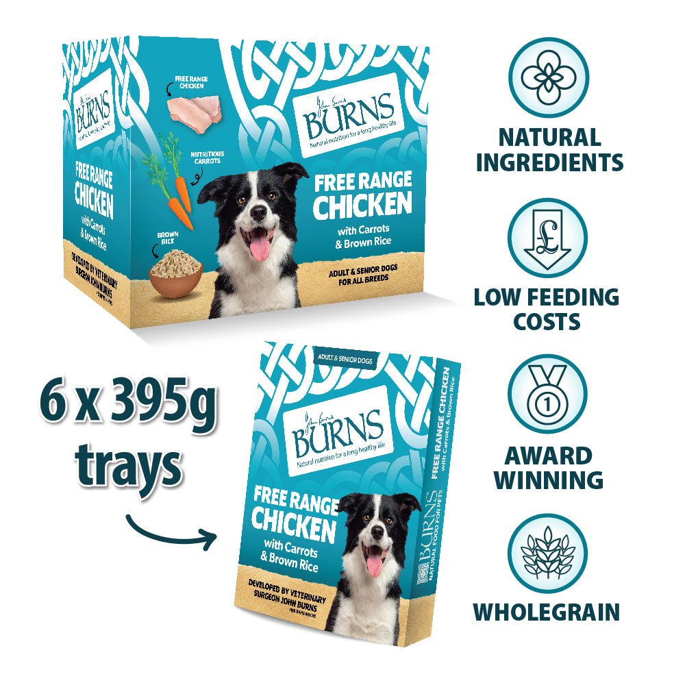 Burns Wet Dog Food Trays Free Range Chicken with Carrots & Brown Rice, Burns, 6x395g