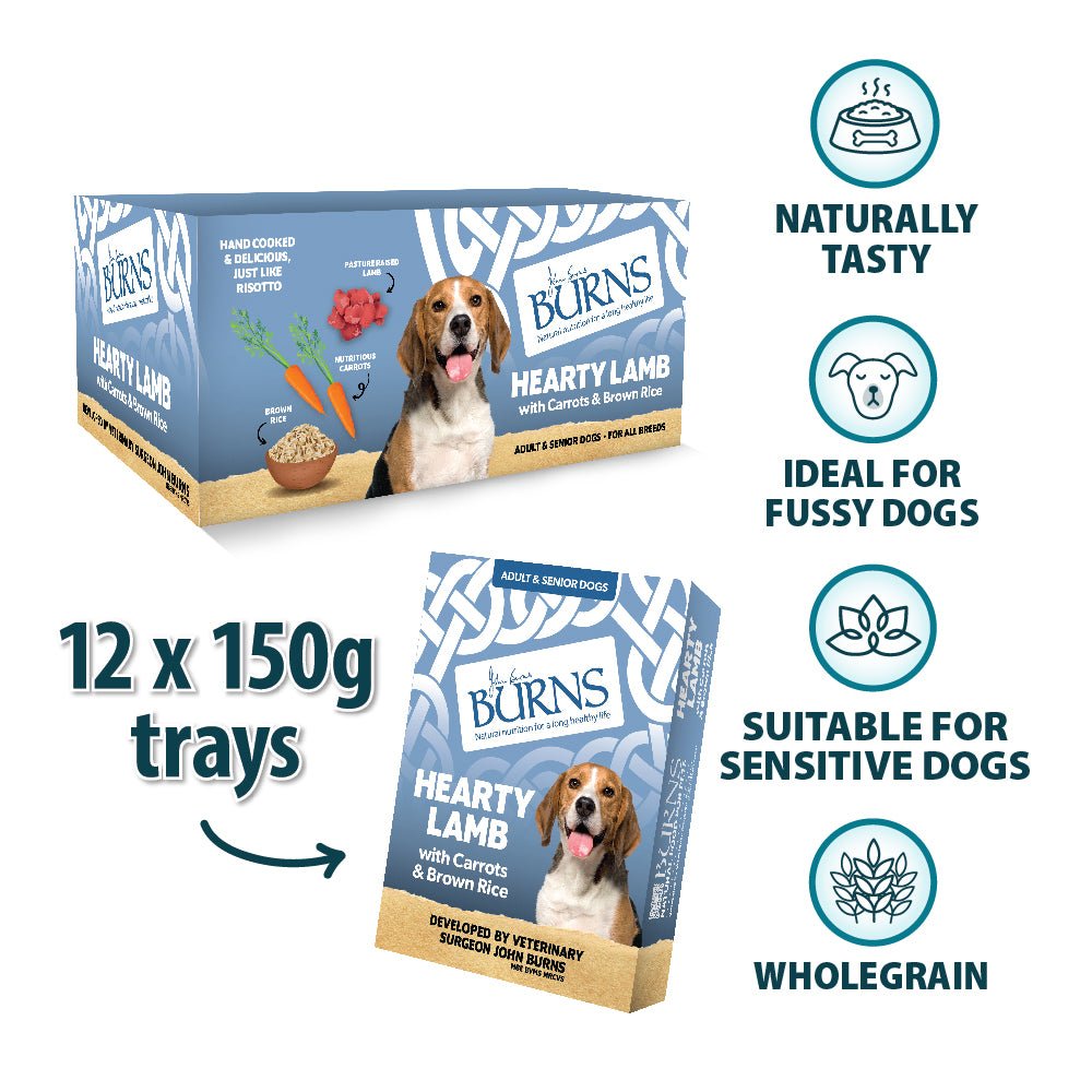 Burns Wet Dog Food Trays of Hearty Lamb with Carrots & Brown Rice, Burns, 12x150g