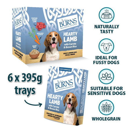 Burns Wet Dog Food Trays of Hearty Lamb with Carrots & Brown Rice, Burns, 6x395g