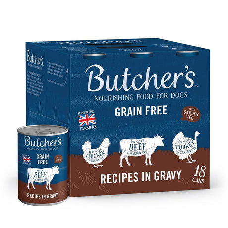 Butcher's Grain Free Recipes in Gravy Adult Wet Dog Food Tins, Butcher's, 18 x 400g