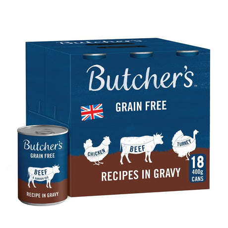 Butcher's Grain Free Recipes in Gravy Adult Wet Dog Food Tins, Butcher's, 18 x 400g