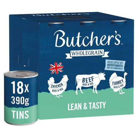 Butcher's Lean & Tasty Wholegrain Wet Adult Dog Food Tins, Butcher's, 18 x 390g