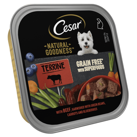 Cesar Natural Goodness Grain Free Adult Wet Dog Food Terrine with Beef Trays 16x100g, Cesar,