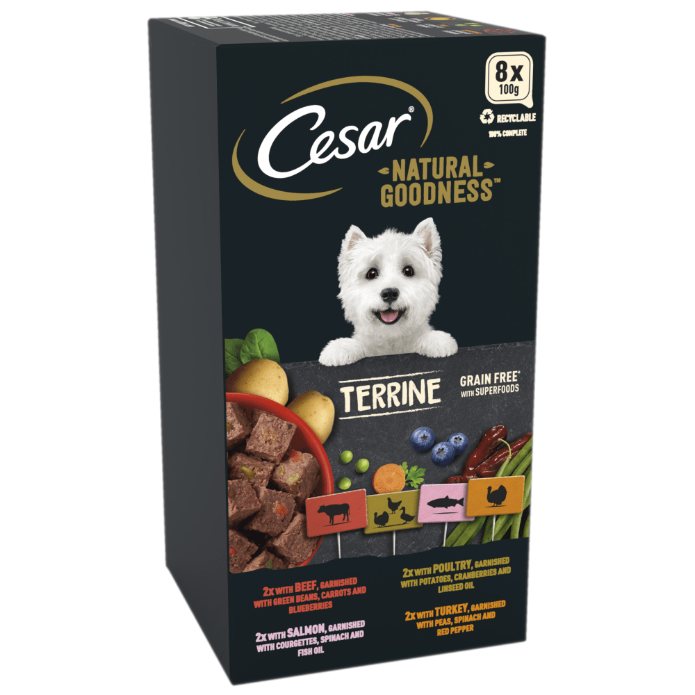 Cesar Natural Goodness Grain Free Variety Pack Wet Dog Food in Terrine Trays, Cesar, 3x (8x100g)