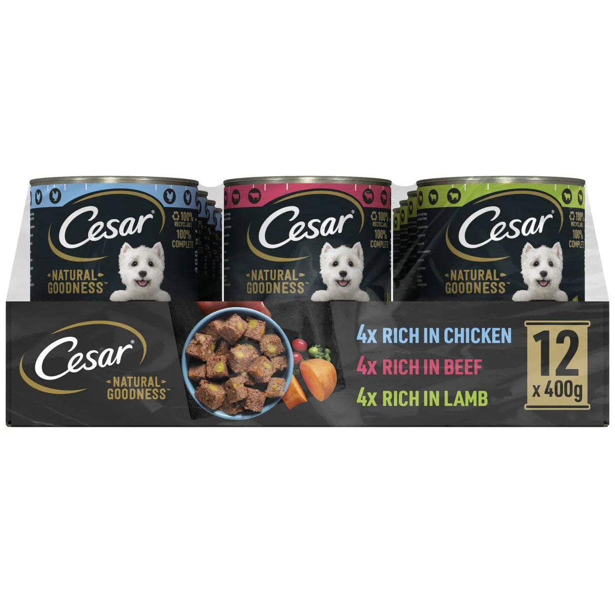 Cesar Natural Goodness Tins Grain Free Mixed Selection In Loaf - 12 x 400g, Cesar,