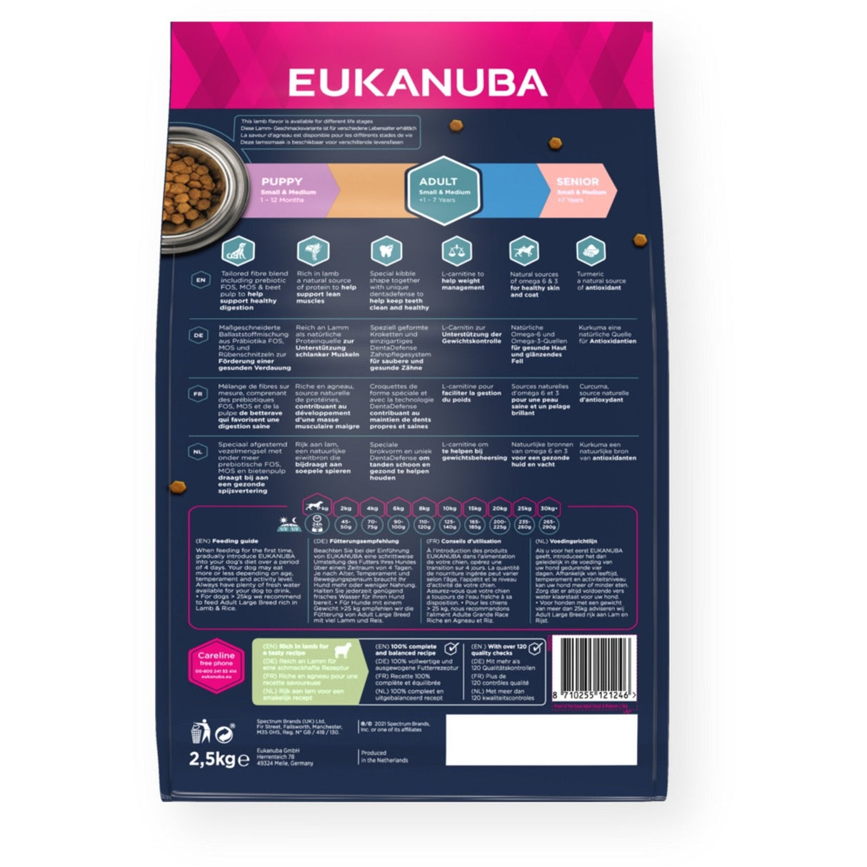 Eukanuba Adult Small/Medium Breed Lamb & Rice Dry Dog Food, Eukanuba, 3 x 2.5 kg