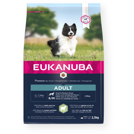 Eukanuba Adult Small/Medium Breed Lamb & Rice Dry Dog Food, Eukanuba, 3 x 2.5 kg