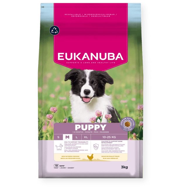 Eukanuba Puppy Medium Breed Fresh Chicken Dry Dog Food, Eukanuba, 3 x 3 kg