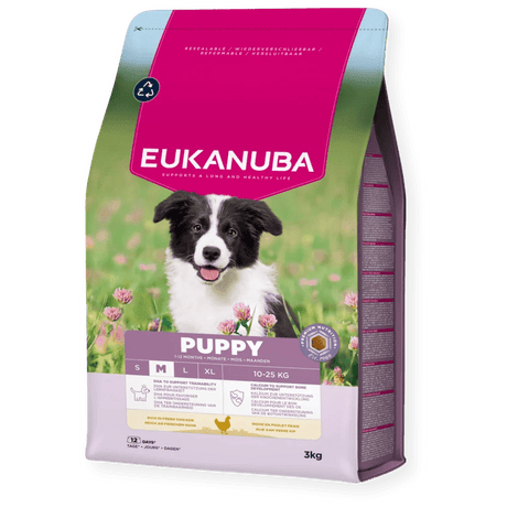 Eukanuba Puppy Medium Breed Fresh Chicken Dry Dog Food, Eukanuba, 3 x 3 kg