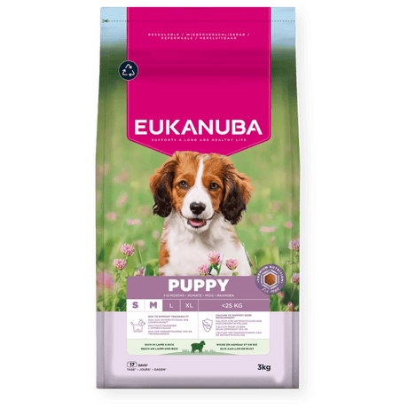 Eukanuba Puppy Small/Medium Breed Lamb & Rice Dry Dog Food, Eukanuba, 3 x 3 kg