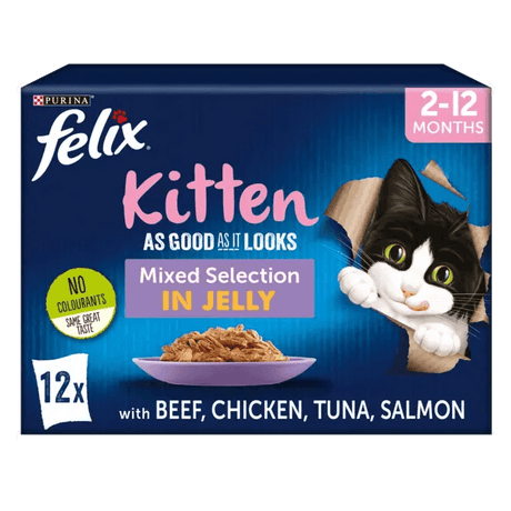 Felix As Good As It Looks Kitten Mixed Selection in Jelly - 4 Pack of (12x100g), Felix,