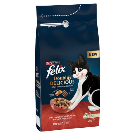 Felix Doubly Delicious Beef, Chicken & Veg Dry Cat Food, Felix, 2 kg