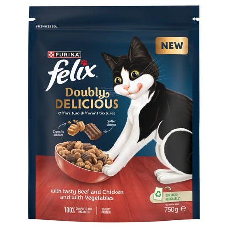 Felix Doubly Delicious Beef, Chicken & Veg Dry Cat Food, Felix, 4 x 750g