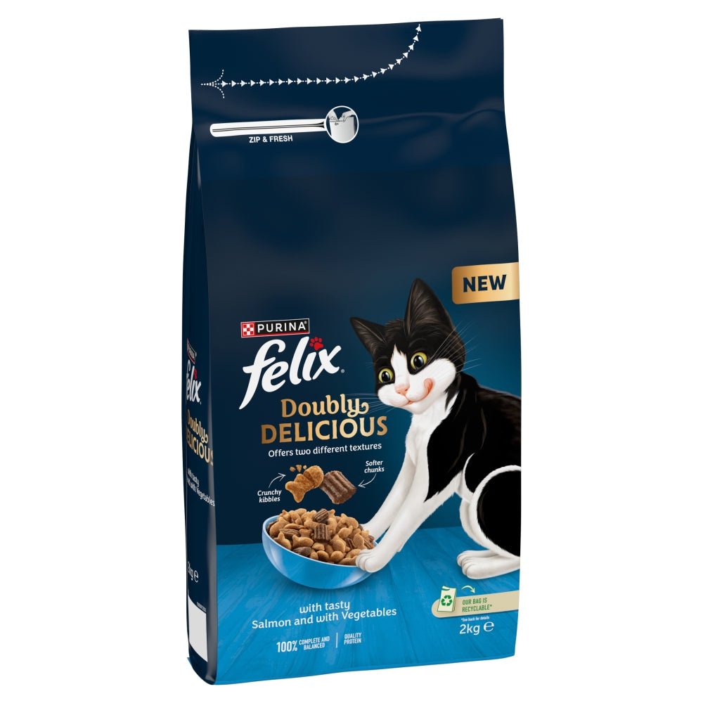 Felix Doubly Delicious Salmon & Veg Dry Cat Food, Felix, 2 kg