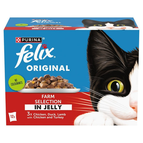 Felix Original Farm Selection In Jelly Wet Cat Food - 4 Boxes of (12x85g), Felix, 4x (12x85g)