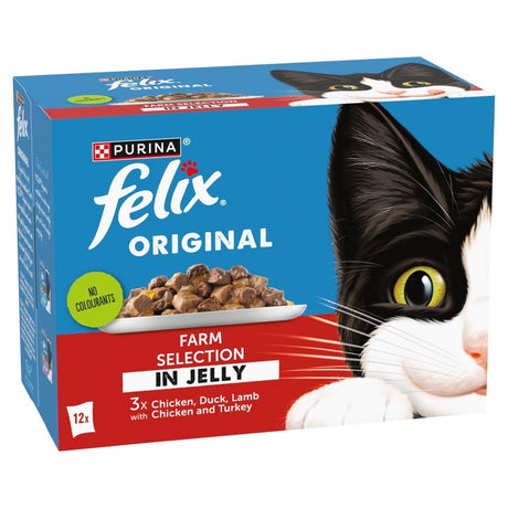 Felix Original Farm Selection In Jelly Wet Cat Food - 4 Boxes of (12x85g), Felix, 4x (12x85g)