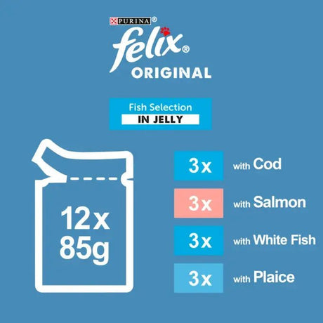 Felix Original Fish Selection in Jelly Wet Cat Food, Felix, 4x (12x85g)