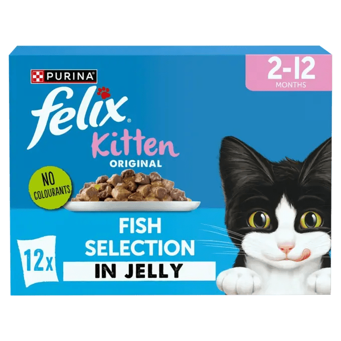 Felix Original Kitten Fish Selection in Jelly Wet Cat Food, Felix, 4x (12x85g)