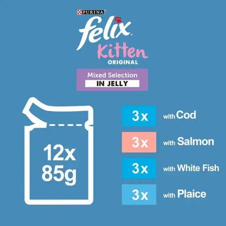 Felix Original Kitten Fish Selection in Jelly Wet Cat Food, Felix, 4x (12x85g)