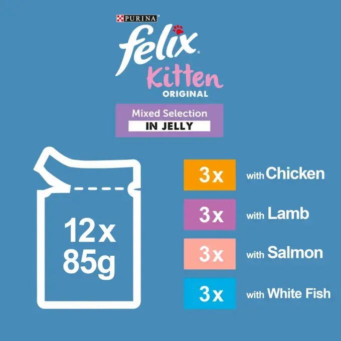 Felix Original Kitten Mixed Selection in Jelly Wet Cat Food, Felix, 4x (12x85g)