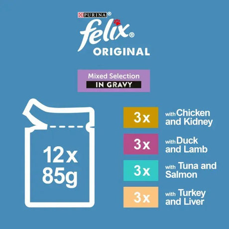 Felix Original Mixed Selection in Gravy Wet Cat Food - 4 Boxes of (12x85g), Felix,